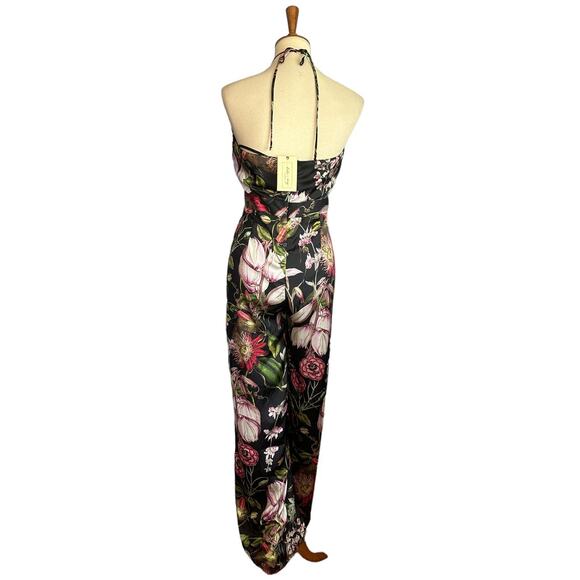 Katie May Black Cocktail Jumpsuit LARGE Halter Wide Leg Split Hem Party $285 NEW - Picture 8 of 10